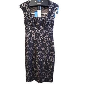 Jax Lace Sheath Dress Black lace  Gray Satin Mini Short Square Low Neckline 2